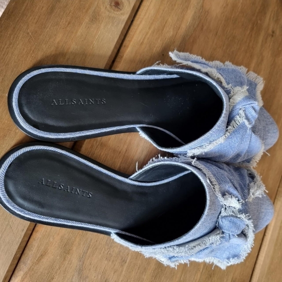 All saints denim slip On Sandals Leather Innersole Eu 40 uk 7New but scuffed - Picture 2 of 4